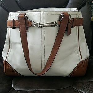 Coach white and brown leather handbag